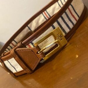 Tory Burch Brown and Cream Striped Women's Belt